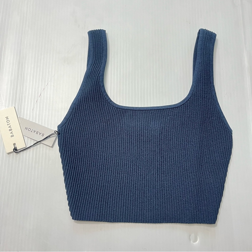 Aritzia Babaton Navy Blue Sculpt Neck Ribbed Tank Top NWT